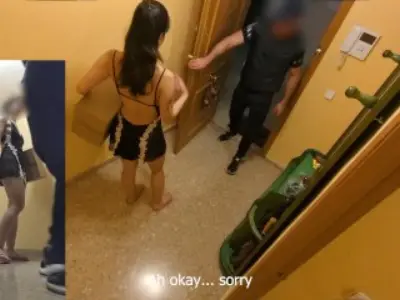 Asian wife fucks delivery guy while husband is out!